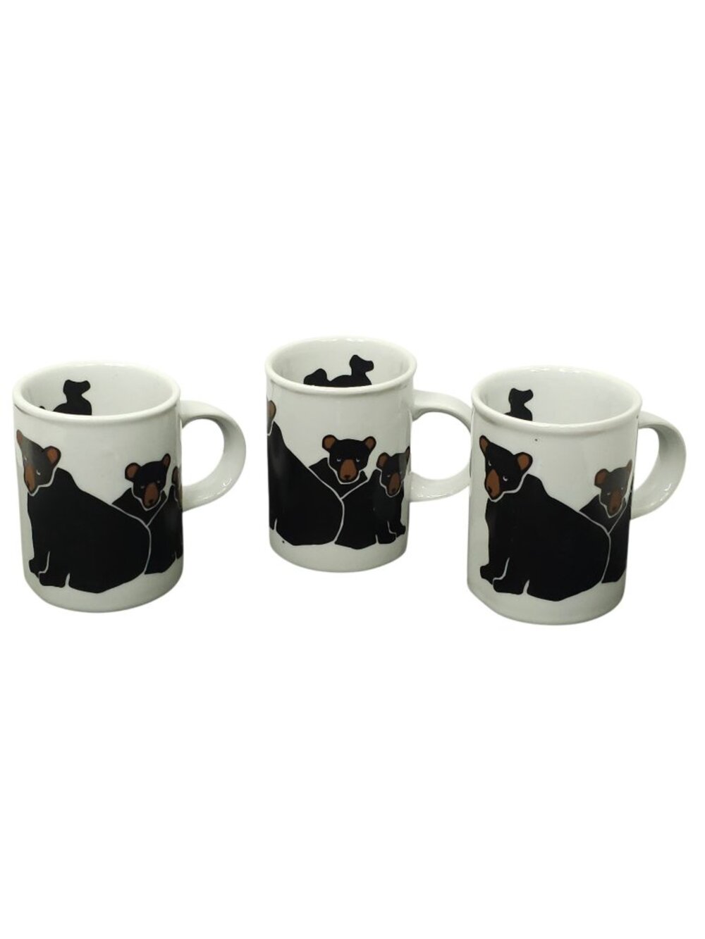 3 Marc Tetro Mugs Set Black Bear Momma with Cubs 10 oz Danesco Canada Tea Cups